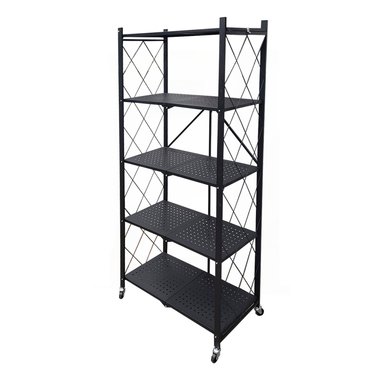 ESTANTE PLEGABLE METÁLICO DE 5 NIVELES CON RUEDAS COLOR NEGRO - 2
