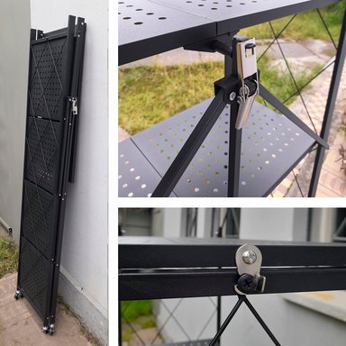 ESTANTE PLEGABLE METÁLICO DE 5 NIVELES CON RUEDAS COLOR NEGRO - 4
