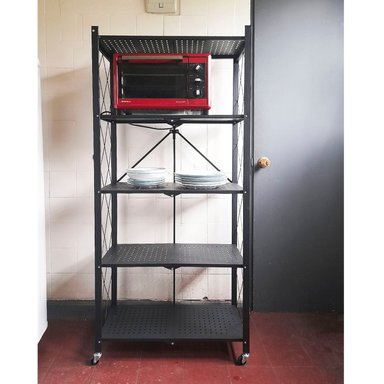 ESTANTE PLEGABLE METÁLICO DE 5 NIVELES CON RUEDAS COLOR NEGRO - 5