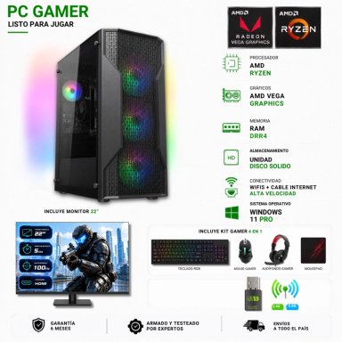 PC GAMER AMD RYZEN 5 3400G - 16GB RAM - VEGA 11 - 1TB - ( MONITOR 22' ) - MX110 - 1