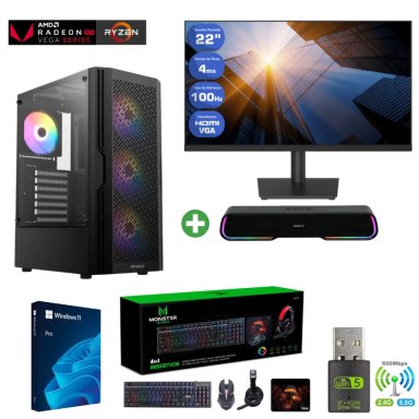 PC GAMER AMD RYZEN 5 3400G - 16GB RAM - VEGA 11 - 1TB - ( MONITOR 22' + PARLANTE ) - AX20 - 1