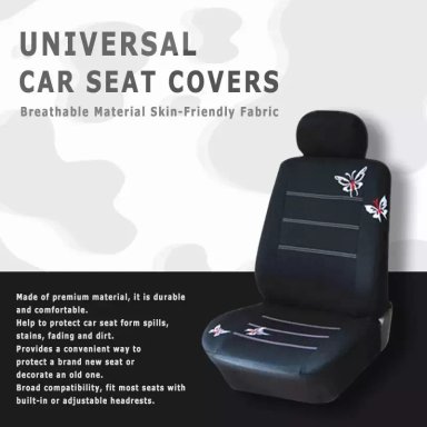 FUNDA CUBRE ASIENTO AUTO PARA MUJER 9PIEZA NEGRO MARIPOSAS - 3