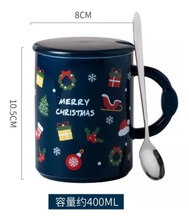 TAZA DE NAVIDAD CON TAPA Y CUCHARA MUG NAVIDEÑO DECORACIÓN - 4