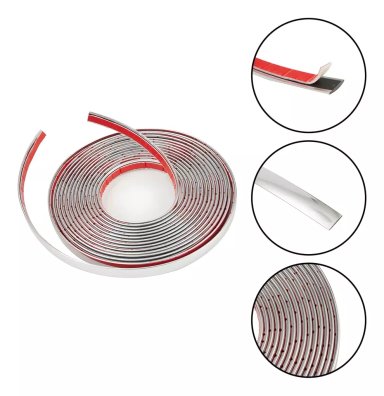MOLDURA CROMADA 12MM ADHESIVA DECORATIVA AUTO TUNING 15M R&C - 1
