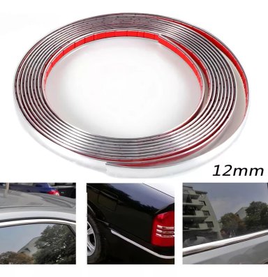 MOLDURA CROMADA 12MM ADHESIVA DECORATIVA AUTO TUNING 15M R&C - 2