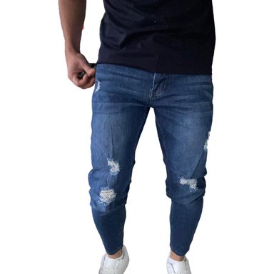 JEANS TOBILLERO ALGODÓN ULTRA SLIM HOMBRE MOSAICO AZUL OSCURO DESTROYED SÚPER SLIM FIT - 2
