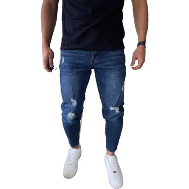 JEANS TOBILLERO ALGODÓN ULTRA SLIM HOMBRE MOSAICO AZUL OSCURO DESTROYED SÚPER SLIM FIT - 3