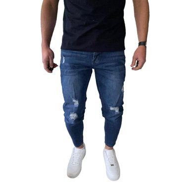 JEANS TOBILLERO ALGODÓN ULTRA SLIM HOMBRE MOSAICO AZUL OSCURO DESTROYED SÚPER SLIM FIT - 4