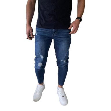 JEANS TOBILLERO ALGODÓN ULTRA SLIM HOMBRE MOSAICO AZUL OSCURO DESTROYED SÚPER SLIM FIT - 5