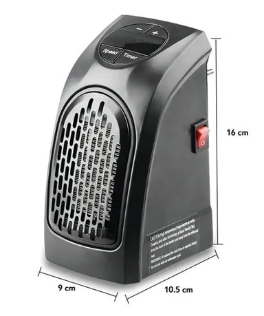CALEFACTOR DE PARED MINI PORTATIL 400 WATTS COLOR NEGRO - 4