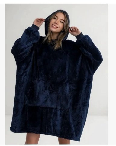 POLERON FELPA CON CAPUCHA MANTA POLAR BATA FRAZADA AZUL - 1