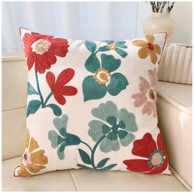 FUNDA COJÍN BORDADO FLORAL MOD5 BLANCO - 1