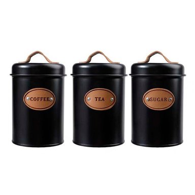 SET DE 3 RECIPIENTES DE COCINA VINTAGE MULTIFUNCIÓN PARA CAFÉ TÉ Y AZÚCAR NEGRO - 1