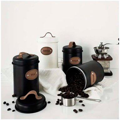 SET DE 3 RECIPIENTES DE COCINA VINTAGE MULTIFUNCIÓN PARA CAFÉ TÉ Y AZÚCAR NEGRO - 2