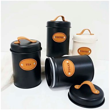 SET DE 3 RECIPIENTES DE COCINA VINTAGE MULTIFUNCIÓN PARA CAFÉ TÉ Y AZÚCAR NEGRO - 3