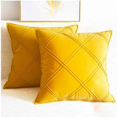 PACK DE 02 FUNDAS DE COJÍN DE TERCIOPELO CON RAYAS 45X45 AMARILLO - 2