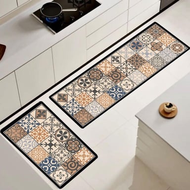 SET DE 02 ALFOMBRA DE COCINA IMPERMEABLE DE CUERO NAPPA MD05 - 1