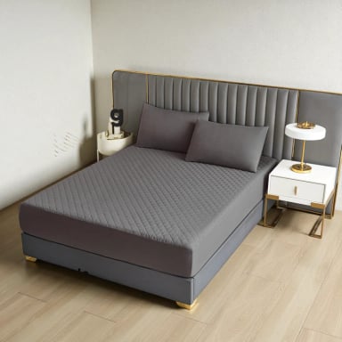 CUBRECOLCHON IMPERMEABLE 2P + 02 FUNDAS DE ALMOHADA PLOMO - 1