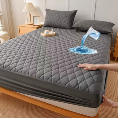 CUBRECOLCHON IMPERMEABLE 2P + 02 FUNDAS DE ALMOHADA PLOMO - 2