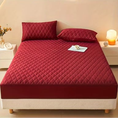 CUBRECOLCHON IMPERMEABLE 2P + 02 FUNDAS DE ALMOHADA BURDEO - 1