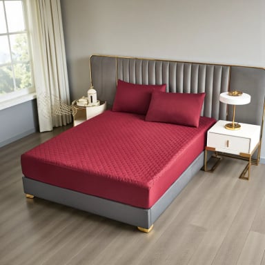 CUBRECOLCHON IMPERMEABLE 2P + 02 FUNDAS DE ALMOHADA BURDEO - 2