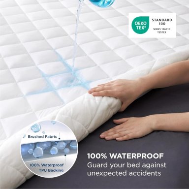CUBRECOLCHON IMPERMEABLE SUPERKING + 02 FUNDAS DE ALMOHADA BLANCO - 3