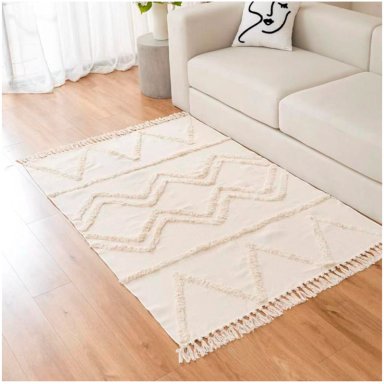 ALFOMBRA ESTILO NORDICO BOHEMIO CON FLECOS 120X180 CM ZIC - 1