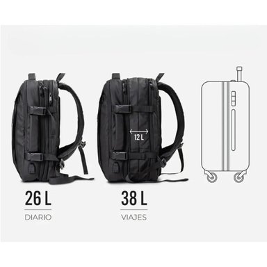 MOCHILA MALETA CARRY ON IMPERMEABLE EXPANSIBLE 38L USB - 5