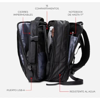 MOCHILA MALETA CARRY ON IMPERMEABLE EXPANSIBLE 38L USB - 6