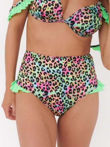 BOTTOM DE BIKINI DAIKIRI MUJER CALZON TIRO ALTO VUELOS PRINT LEOPARDO VERDE FLUOR FILTRO UV50+ - 1