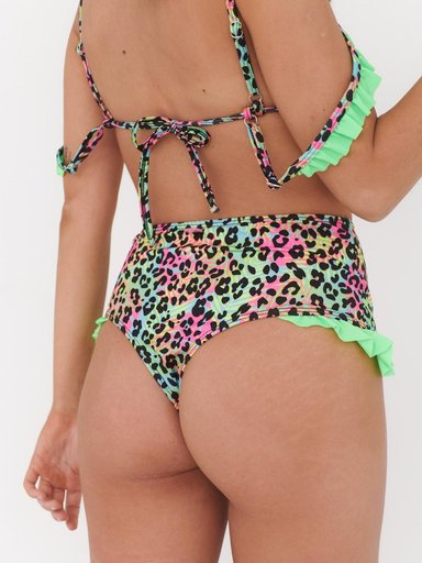 BOTTOM DE BIKINI DAIKIRI MUJER CALZON TIRO ALTO VUELOS PRINT LEOPARDO VERDE FLUOR FILTRO UV50+ - 2