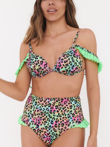 BOTTOM DE BIKINI DAIKIRI MUJER CALZON TIRO ALTO VUELOS PRINT LEOPARDO VERDE FLUOR FILTRO UV50+ - 3