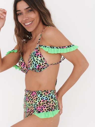 BOTTOM DE BIKINI DAIKIRI MUJER CALZON TIRO ALTO VUELOS PRINT LEOPARDO VERDE FLUOR FILTRO UV50+ - 4