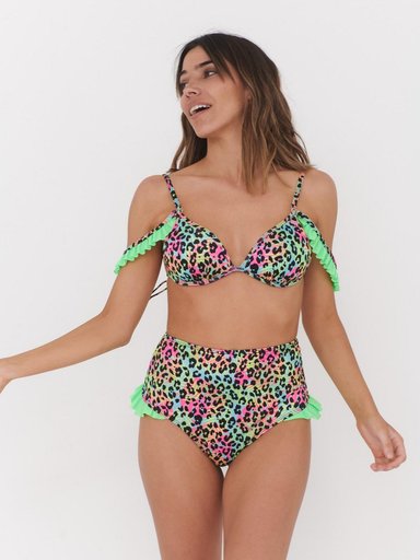 BOTTOM DE BIKINI DAIKIRI MUJER CALZON TIRO ALTO VUELOS PRINT LEOPARDO VERDE FLUOR FILTRO UV50+ - 5