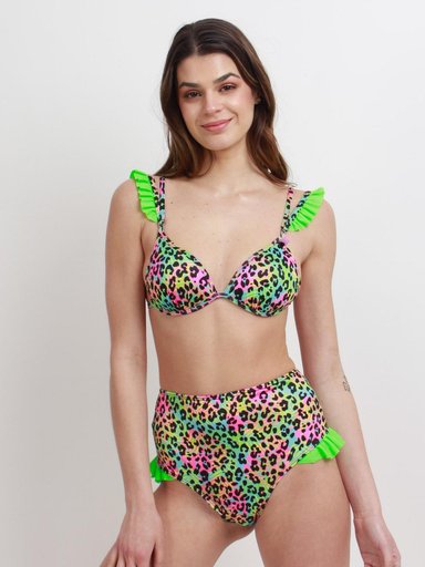 BOTTOM DE BIKINI DAIKIRI MUJER CALZON TIRO ALTO VUELOS PRINT LEOPARDO VERDE FLUOR FILTRO UV50+ - 6