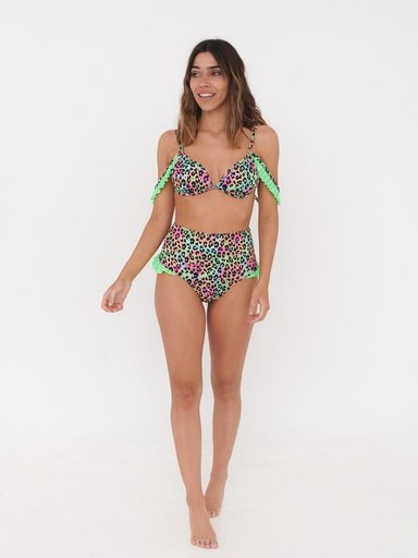 BOTTOM DE BIKINI DAIKIRI MUJER CALZON TIRO ALTO VUELOS PRINT LEOPARDO VERDE FLUOR FILTRO UV50+ - 7