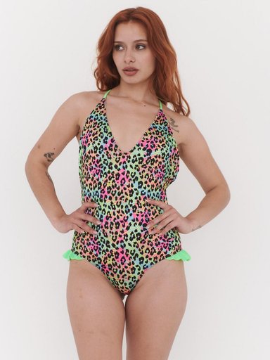 TRAJE DE BAÑO DAIKIRI MUJER ESPALDA REBAJADA VUELOS PRINT LEOPARDO VERDE FLUOR FILTRO UV50+ - 4
