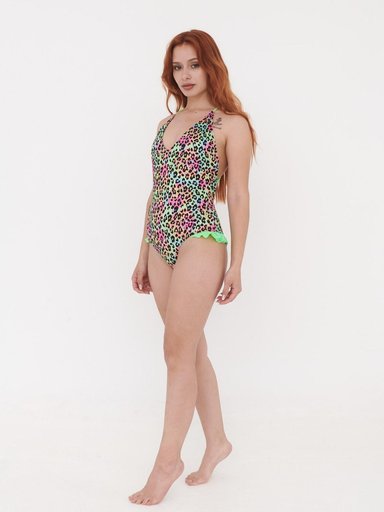 TRAJE DE BAÑO DAIKIRI MUJER ESPALDA REBAJADA VUELOS PRINT LEOPARDO VERDE FLUOR FILTRO UV50+ - 7