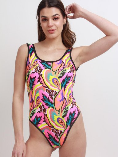 TRAJE DE BAÑO DAIKIRI MUJER BAYWATCH CLASICO FLORES NEGRO FLUOR FILTRO UV50+ - 5