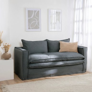 SOFA PAGANI 2 CUERPOS TELA LINO GRIS - 1