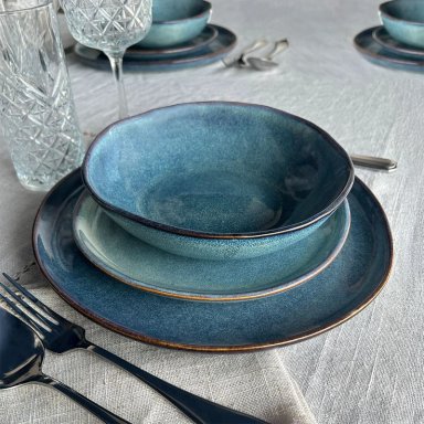 SET 6 PLATOS REDONDO CERAMICA AZUL 27 CM LINEA EFES - 4