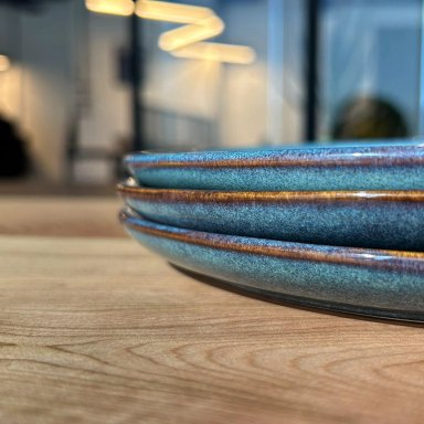 SET 6 PLATOS REDONDO CERAMICA AZUL 27 CM LINEA EFES - 8