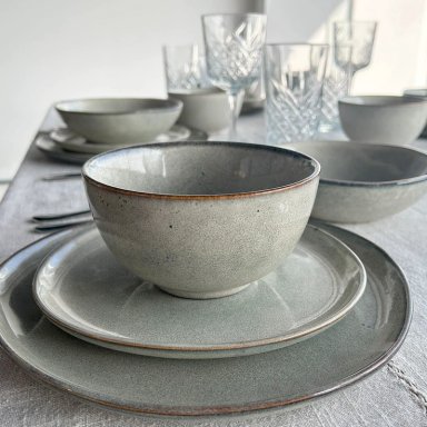 SET 6 PLATOS REDONDO CERAMICA 21 CM GRIS LINEA LAOS - 2