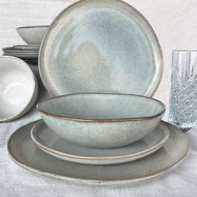 SET 6 PLATOS REDONDO CERAMICA 21 CM GRIS LINEA LAOS - 3