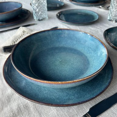 SET 6 BOWL REDONDO CERAMICA AZUL 22X4.5 CM LINEA EFES - 2