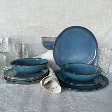 SET VAJILLA 18 PIEZAS CERAMICA AZUL LINEA EFES - 2