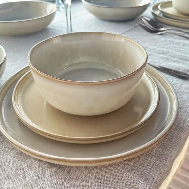 SET 6 PLATOS REDONDO CERAMICA 26.5 CM BEIGE LINEA OSLO - 2