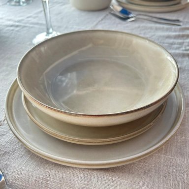 SET 6 PLATOS REDONDO CERAMICA 26.5 CM BEIGE LINEA OSLO - 7