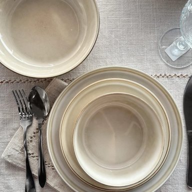 SET 6 PLATOS REDONDO CERAMICA 26.5 CM BEIGE LINEA OSLO - 8
