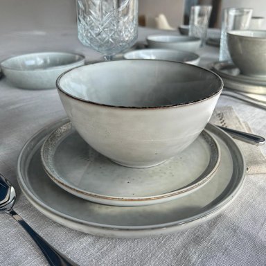 SET 6 PLATOS REDONDO CERAMICA 22 CM GRIS LINEA OSLO - 2